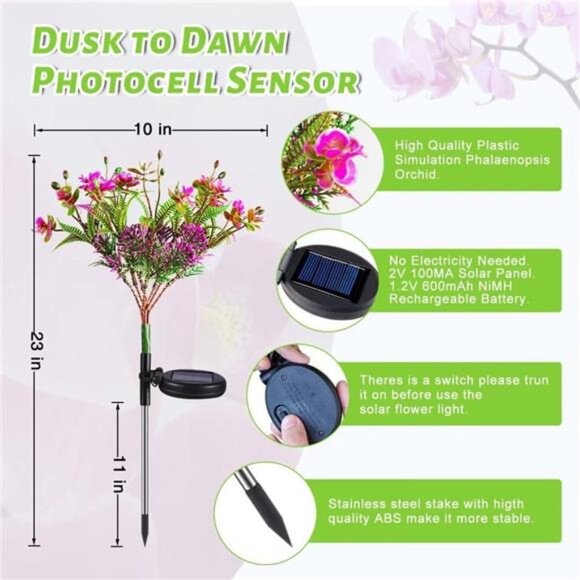 Garden Solar Lights Outdoor Waterproof IP65, 2PK Phalaenopsis Solar Flowers - Picture 5 of 7